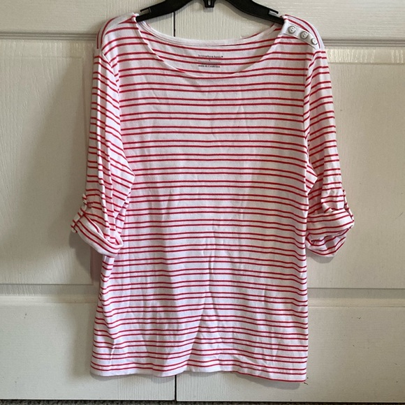 Christopher & Banks Tops - Christopher & Banks Red and White quarter Sleeve Relaxed Tee